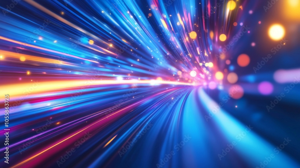 Fototapeta premium High-speed colorful motion against a blue backdrop, symbolizing modern technology and movement.