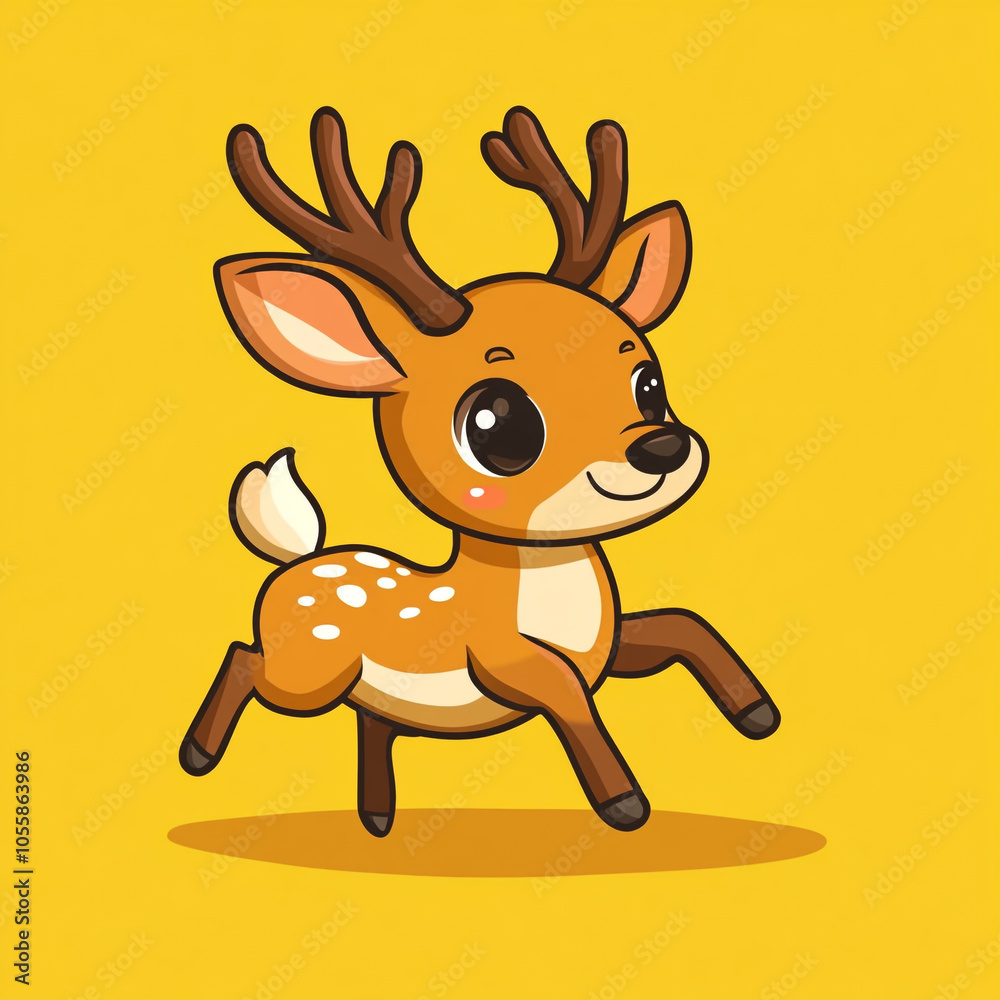 Cute cartoon deer running. Clipart illustration style on a solid background. Cute cartoon deer running. Clipart illustration style on a solid background.