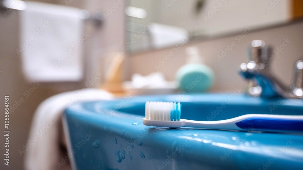 A close-up shot of a toothbrush and toothpaste on a blue surface A close-up shot of a toothbrush and toothpaste on a blue surface