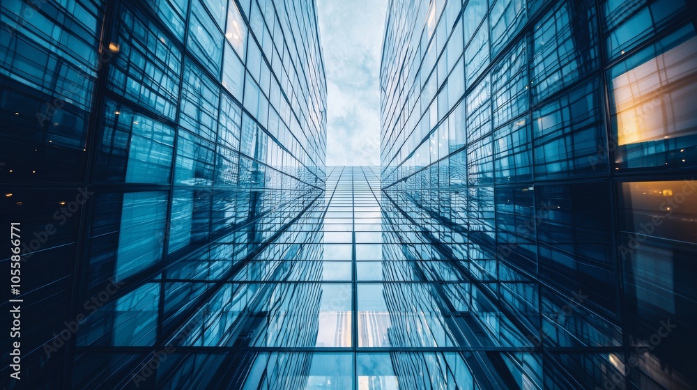 Modern glass skyscraper with reflective surfaces Modern glass skyscraper with reflective surfaces