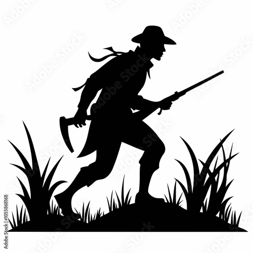 Hunter stalking vector illustration silhouette on white background