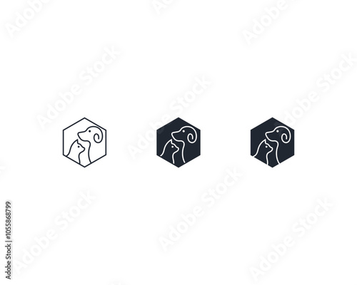 Dog and cat logo design template vector, line of pet logo design suitable for pet shop, store, caffe, business, hotel, veterinary clinic, Domestic animal vector illustration logotype, sign and symbol.