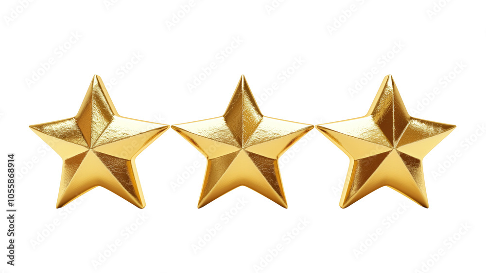 A gleaming gold five-star review symbolizing customer satisfaction Isolated on a transparent background