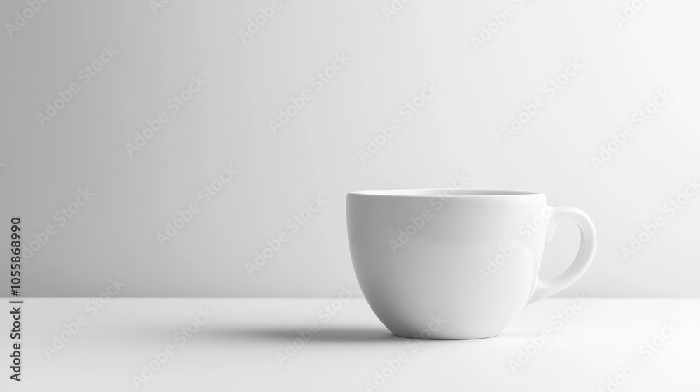 Empty white coffee cup set against a plain white backdrop Empty white coffee cup set against a plain white backdrop