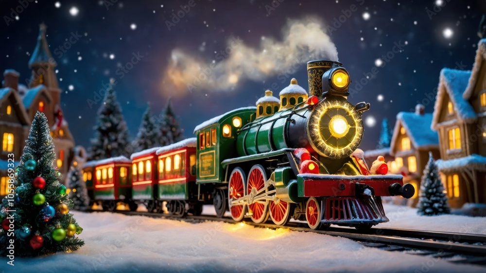 A Charming Toy Train Traveling Along Circular Tracks, Surrounded by Vibrant Scenery and Fun Decorations, Bringing Joy and Nostalgia to All Who Watch A Charming Toy Train Traveling Along Circular Tracks, Surrounded by Vibrant Scenery and Fun Decorations, Bringing Joy and Nostalgia to All Who Watch