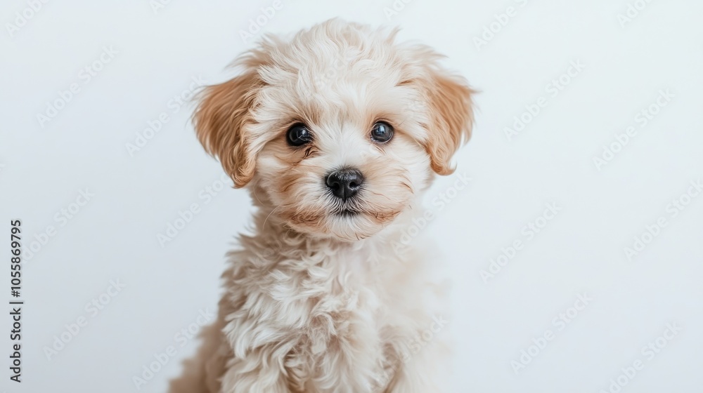 A charming Maltipoo puppy poses beautifully against a clean white background A charming Maltipoo puppy poses beautifully against a clean white background
