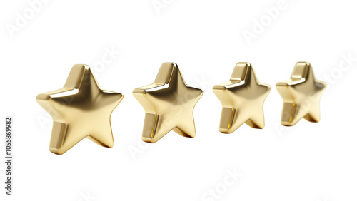 A gleaming gold Three-star review symbolizing customer satisfaction Isolated on a transparent background