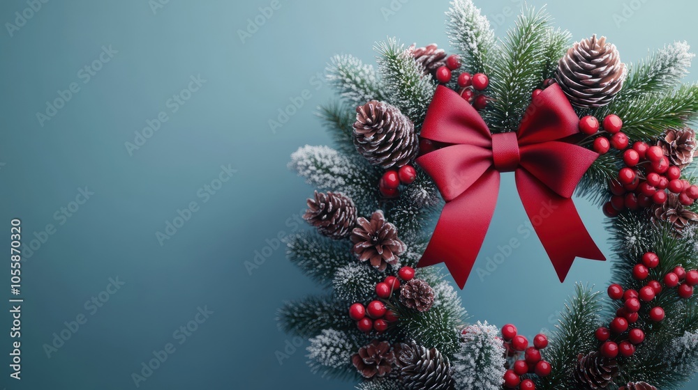 Festive Christmas Wreath with Red Bow and Berries Festive Christmas Wreath with Red Bow and Berries