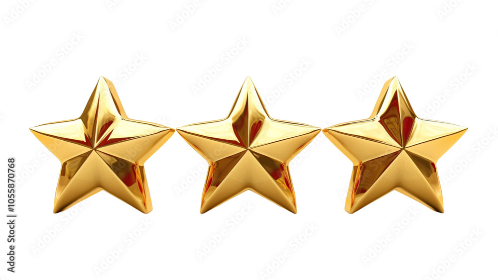 A gleaming gold Three-star review symbolizing customer satisfaction Isolated on a transparent background A gleaming gold Three-star review symbolizing customer satisfaction Isolated on a transparent background