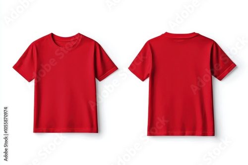 Red t-shirt, front and back view, white isolated background