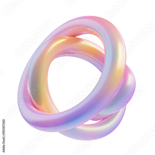 pink shaped ring tube holographic Iridescent 3d render icon isolated on transparent background cutout