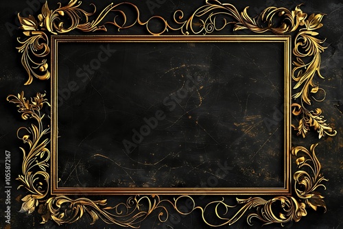 Ornate golden frame on a dark background, ready for artwork.