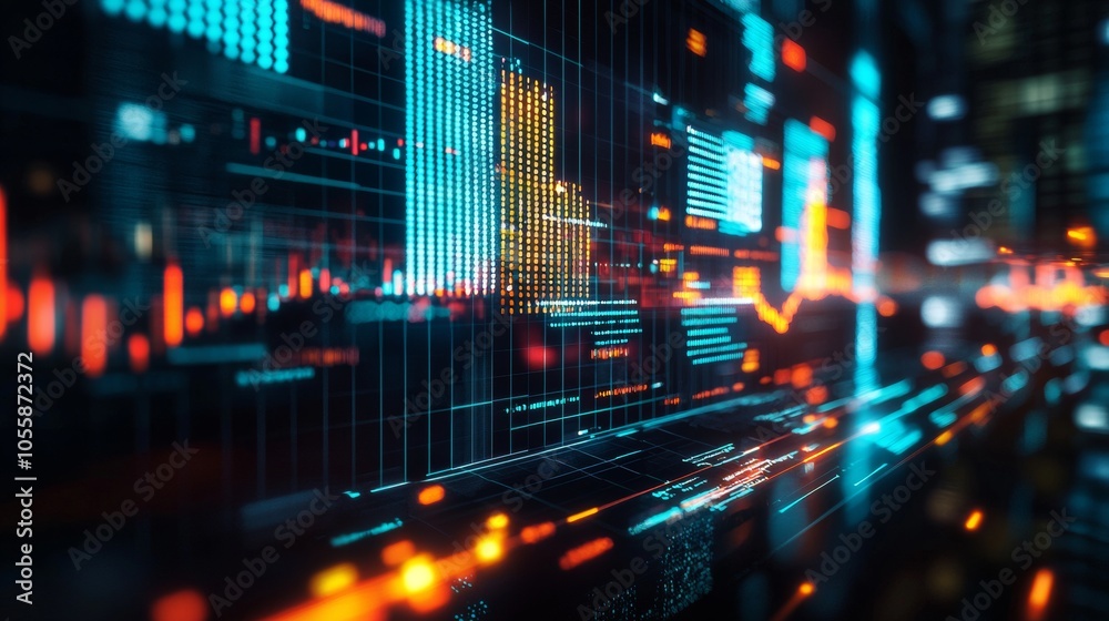 Abstract digital data visualization with glowing graphs Abstract digital data visualization with glowing graphs