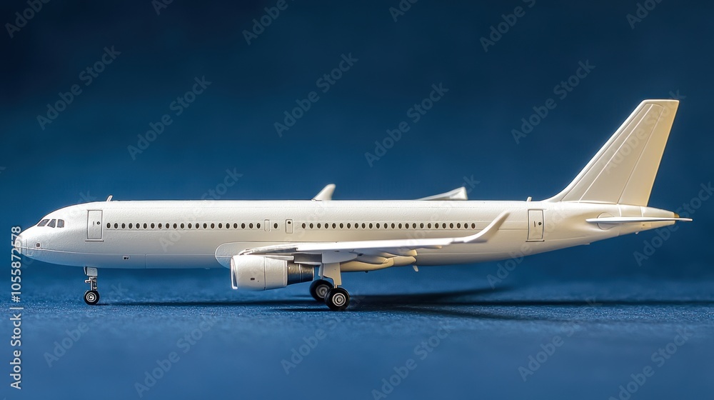 Obraz premium White Airplane Model on Blue Background