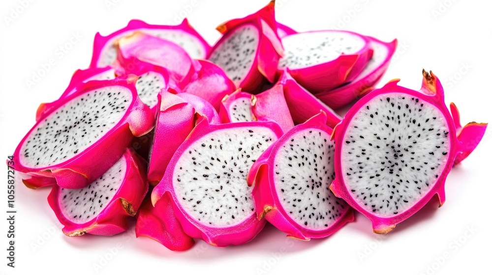 Sliced dragon fruit isolated against a white background