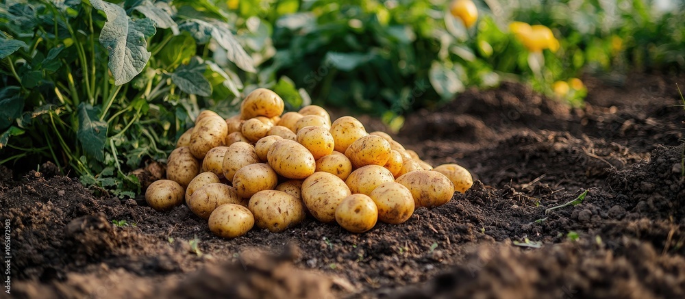 Pile Of Pile Of Potatoes Harvest Of Fresh Raw Potatoes On The Ground Pile Of Pile Of Potatoes Harvest Of Fresh Raw Potatoes On The Ground