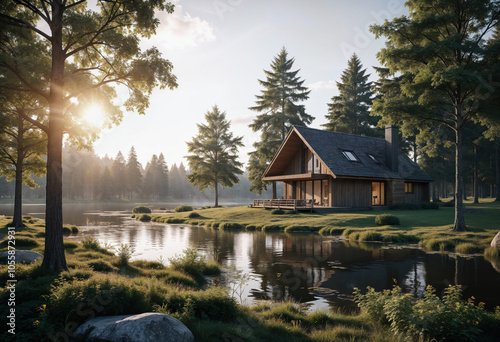 ranquil Lakefront Cabin with Forest Views at Sunrise