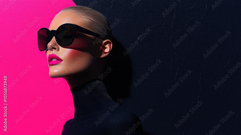 Bold fashion statement a stunning model showcases high-contrast style against vibrant backgrounds Bold fashion statement a stunning model showcases high-contrast style against vibrant backgrounds