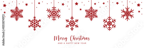 christmas greeting banner with hanging snowflakes vector illustration