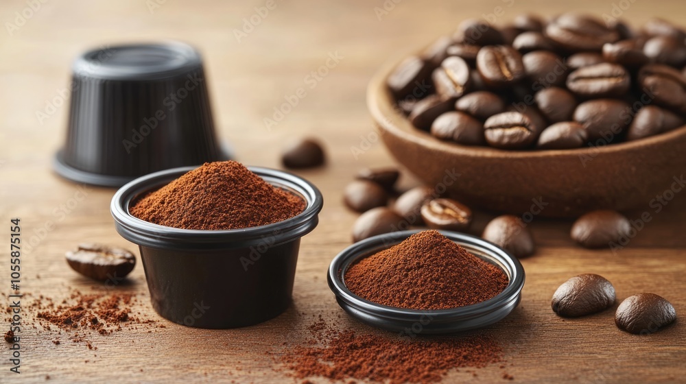 Blend of espresso coffee grounds and capsules available for purchase Blend of espresso coffee grounds and capsules available for purchase