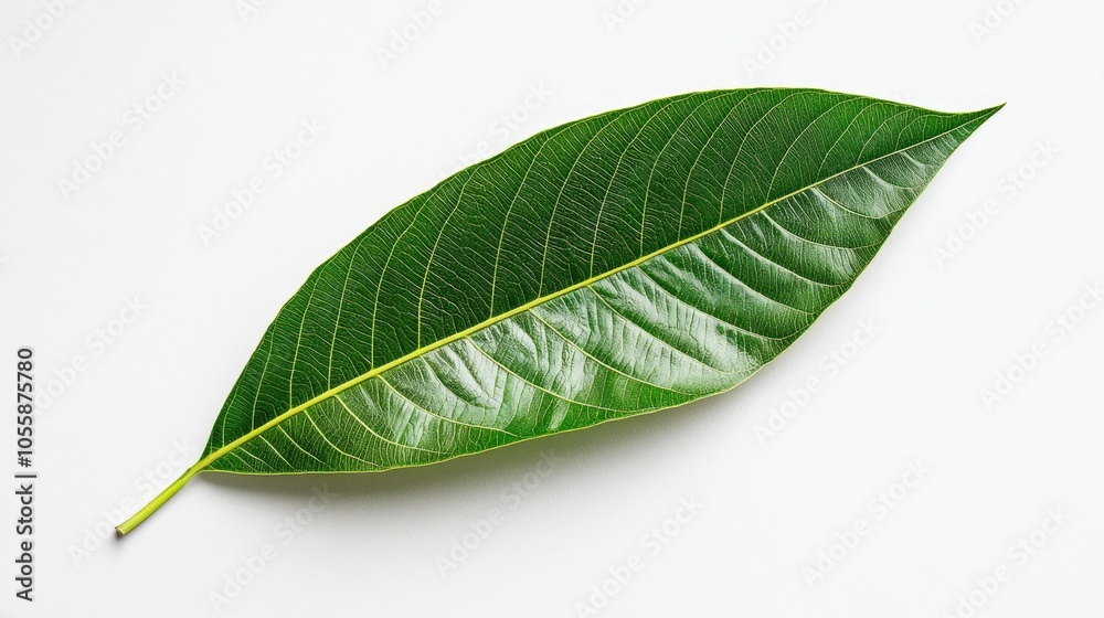 Obraz premium Fresh Green Mango Leaf On White Background