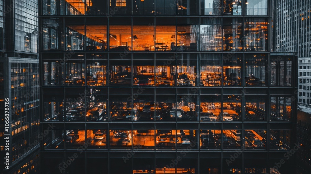 A Cityscape Reflected in the Windows of a Modern Skyscraper A Cityscape Reflected in the Windows of a Modern Skyscraper