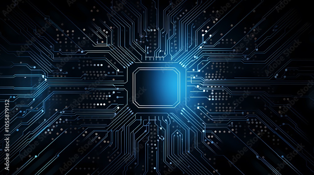Fototapeta premium Futuristic digital cityscape with glowing lines and data servers