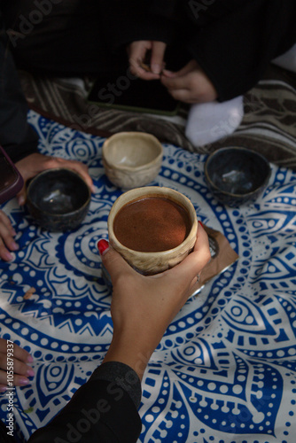Cacao drinks for a ceremony outdoors