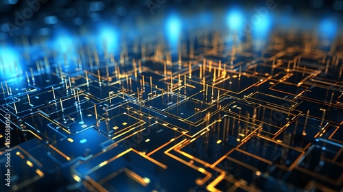 Futuristic digital cityscape with glowing lines and data servers