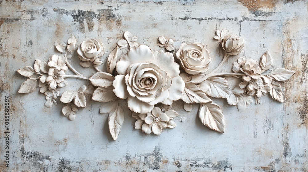 Antique ivory floral bas relief set against a distressed background Antique ivory floral bas relief set against a distressed background