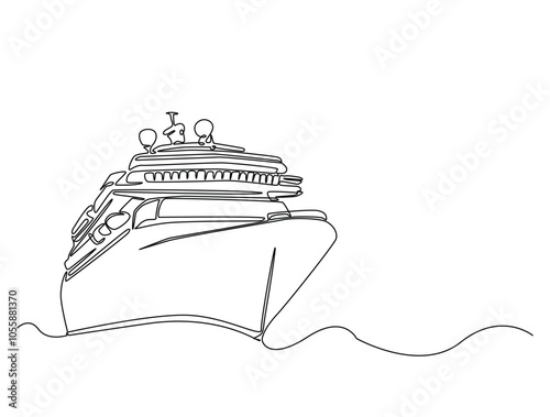 Continuous one line drawing of cruise ship tourism transportation. Cruise ship single line art vector illustration. Editable vector.