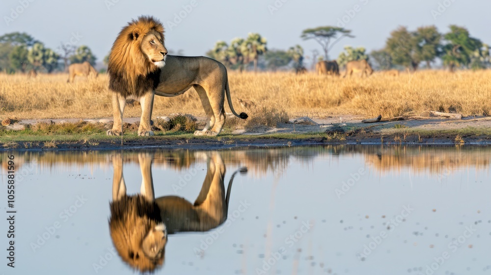 Fototapeta premium Majestic Lion by the Water