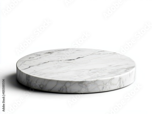 Compact marble podium with soft curves, isolated on white background, minimal design focus