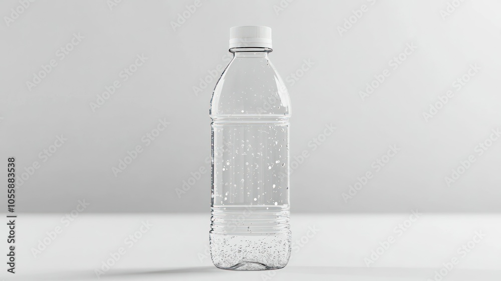 A Single Plastic Water Bottle with a White Cap A Single Plastic Water Bottle with a White Cap