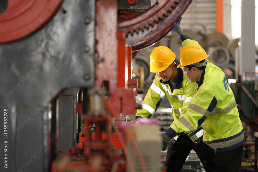 custom made wallpaper toronto digitalIndustrial man engineer wear uniform working and checking system machine at factory. Workers industrial factory. Machine maintenance technician operation concept.