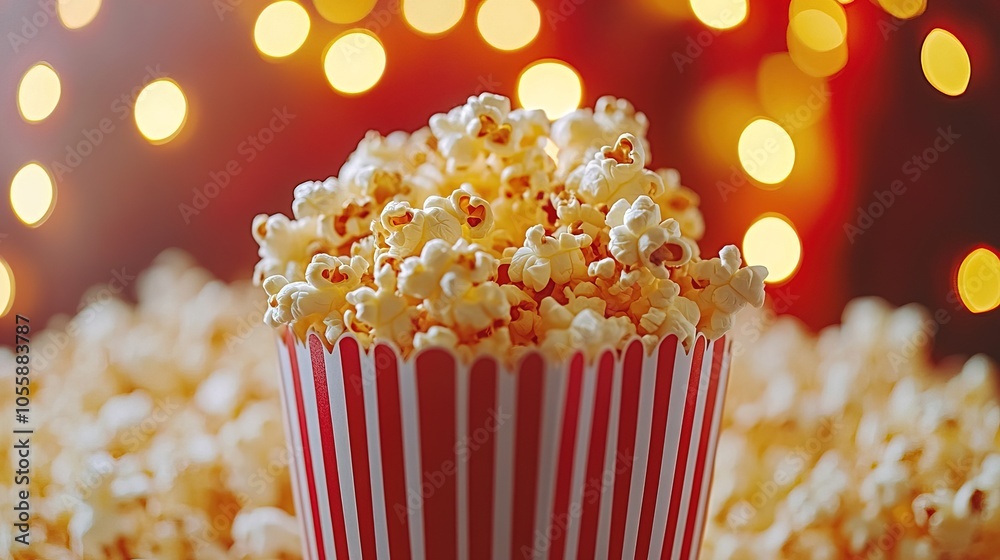 Close-up serving popcorn at a concession stand at the cinema Close-up serving popcorn at a concession stand at the cinema