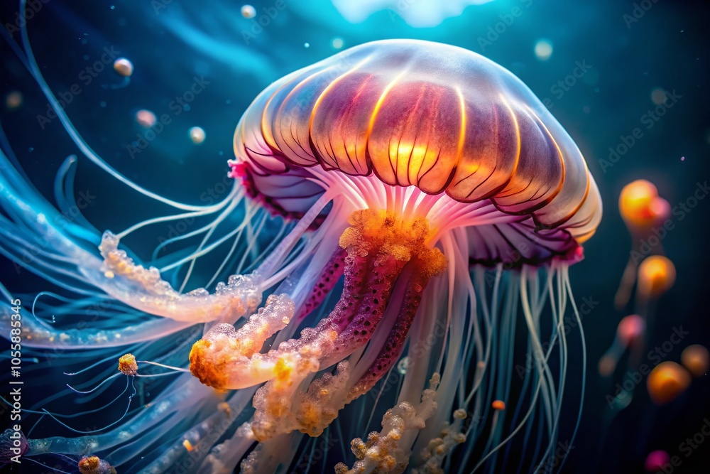 Naklejka premium Mesmerizing Jellyfish in Deep Ocean Waters - Macro Photography of Underwater Life