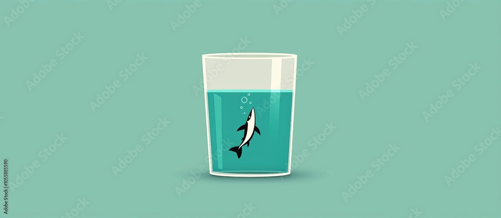 Glass of Water with Shark Minimalist Illustration Glass of Water with Shark Minimalist Illustration