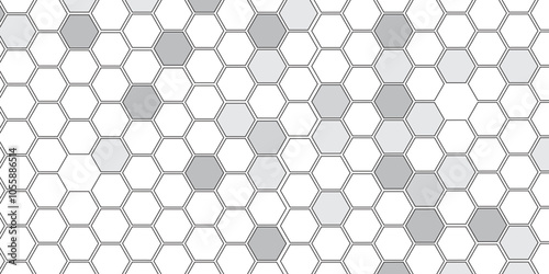 Vector geometric seamless texture symbol. Hexagon, bees hive cells pattern. Bee honey shapes. Abstract pattern with hexagonal white and gray technology line paper background.   Stylish grid texture. 
