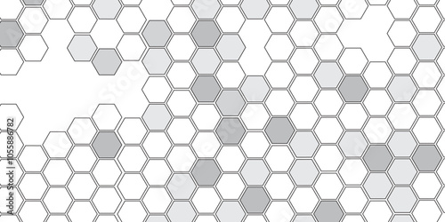 Vector geometric seamless texture symbol. Hexagon, bees hive cells pattern. Bee honey shapes. Abstract pattern with hexagonal white and gray technology line paper background.   Stylish grid texture. 
