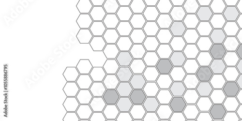 Vector geometric seamless texture symbol. Hexagon, bees hive cells pattern. Bee honey shapes. Abstract pattern with hexagonal white and gray technology line paper background.   Stylish grid texture. 
