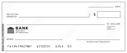 Bank check, vector blank money cheque, checkbook template with guilloche pattern and fields. Currency payment coupon, money check background