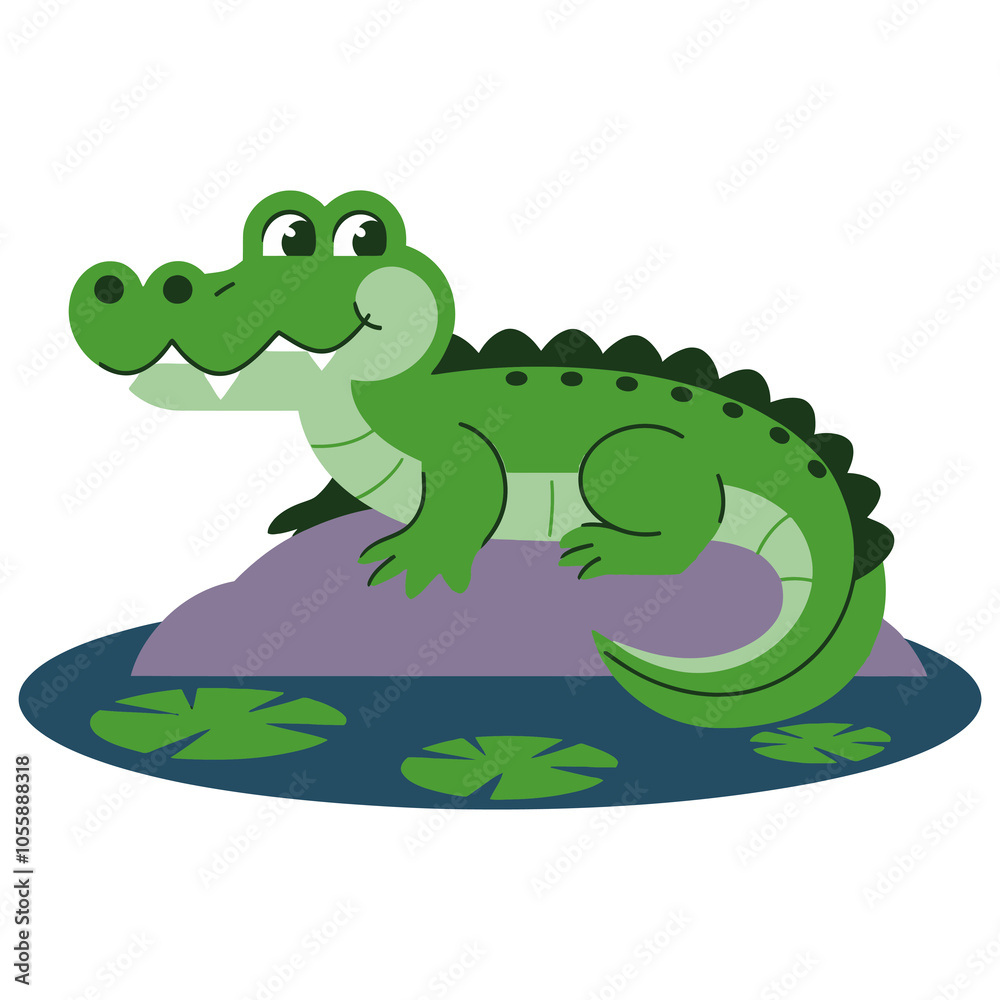 Naklejka premium cartoon crocodile with leaf