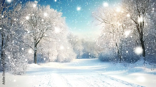 Snowy Forest Path Under a Blue Sky