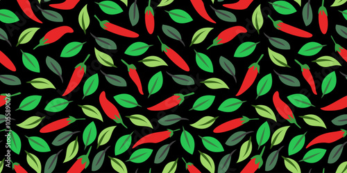 chili and leaf pattern Background. leaf and chili background. pepper pattern background. hot chili pepper pattern background.