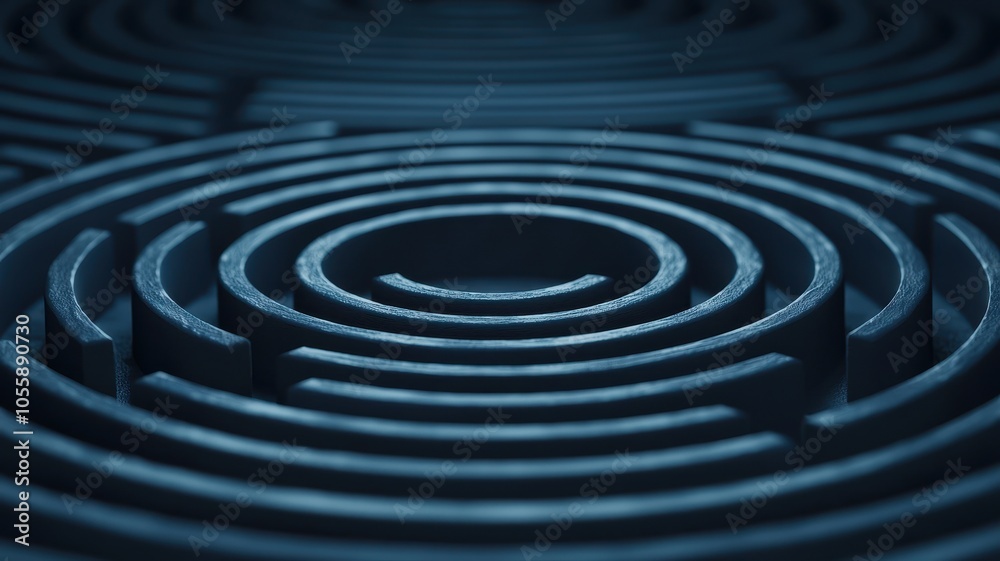 Business focus concept with strategic pathways, mindset for growth, futuristic look, dark tones, 3D illustration