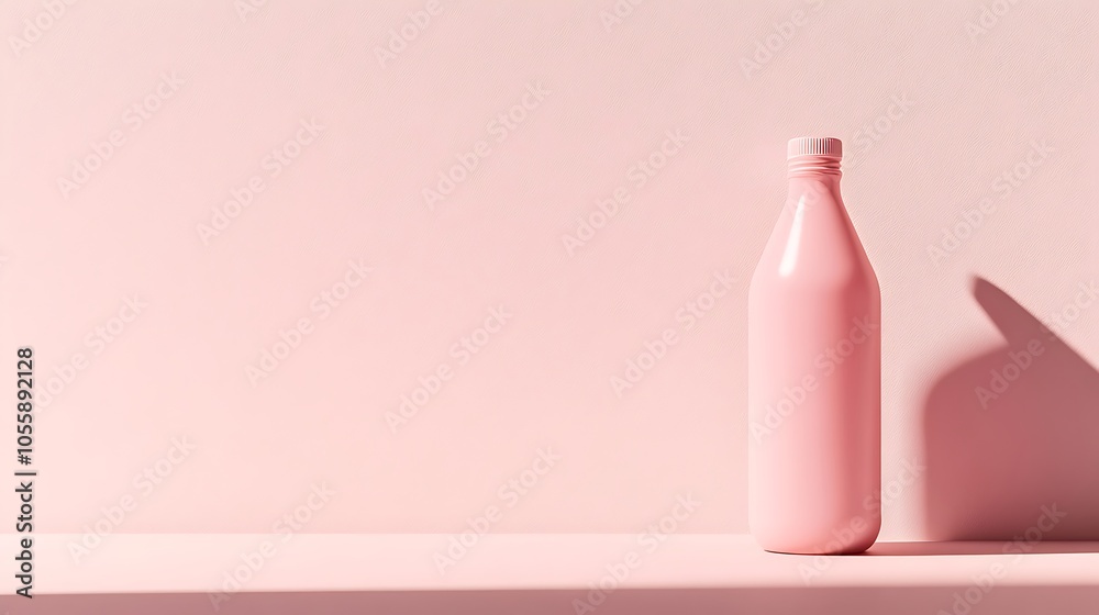 Mockup of a round plastic bottle with blank space for branding, placed on a soft pastel background Mockup of a round plastic bottle with blank space for branding, placed on a soft pastel background