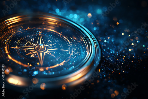 Visionary map with compass, future goals marked, 3D illustration