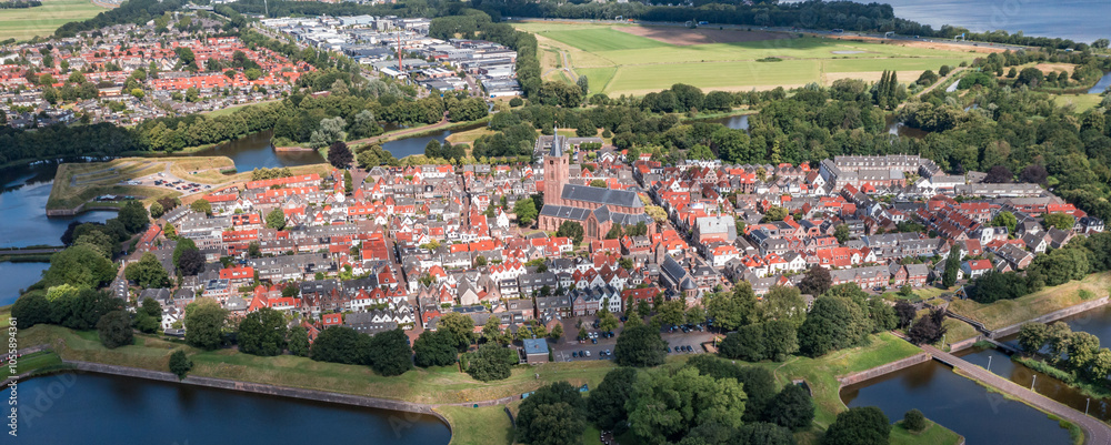 Aerial view with Naarden fortress in Netherlands