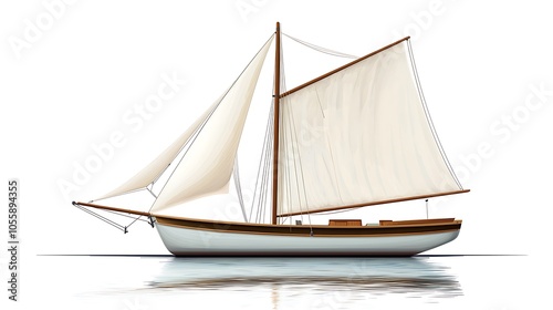 Traditional Sailboat with White Sail on Calm Waters